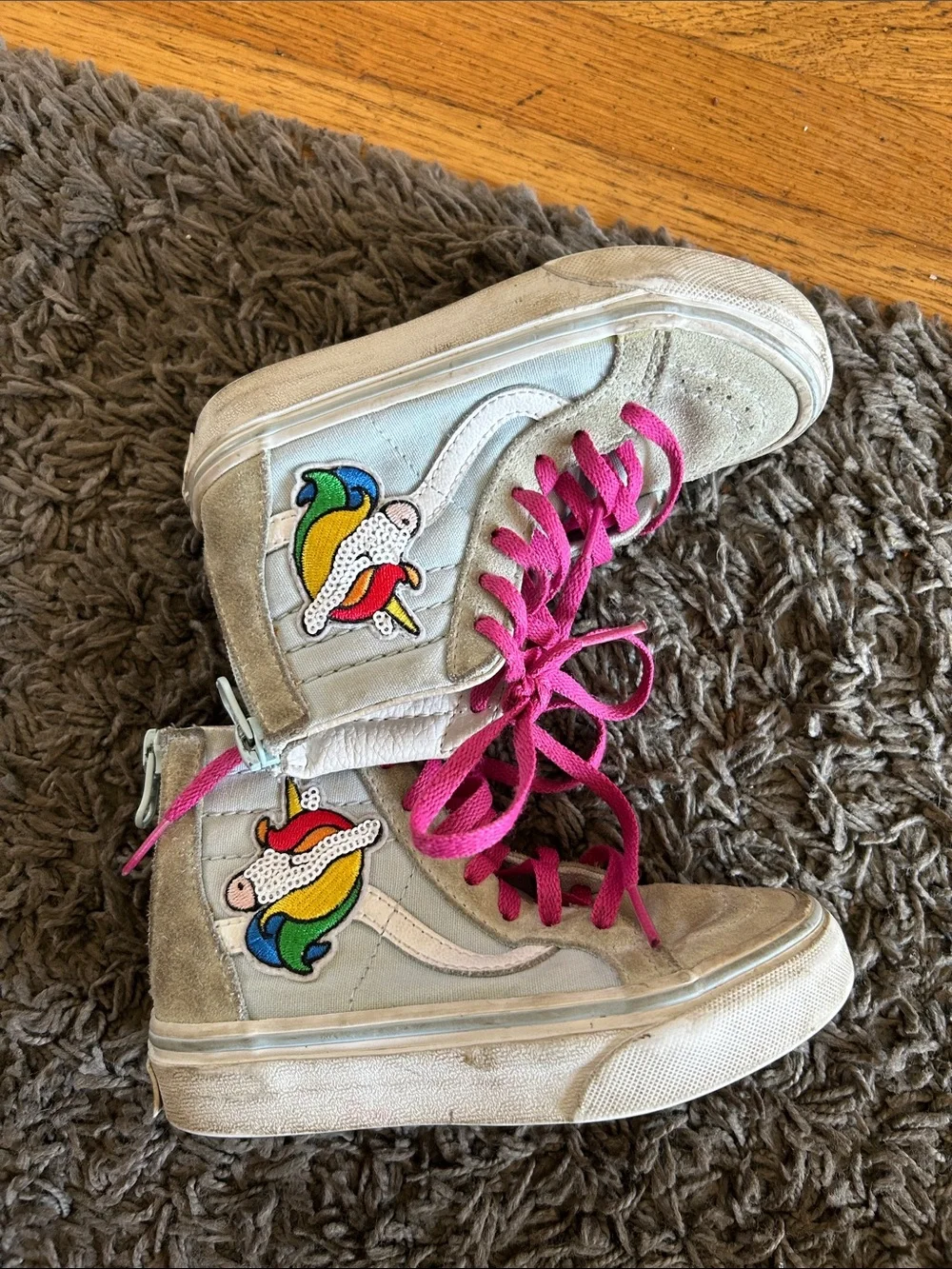 Vans Kids Toddler Sk8-Hi Zip Sneakers Colorful Sequin Unicorn Patch Size 10.5
